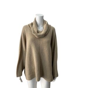 NWT $750 Eskandar Beige Cowl Neck Cotton Sweater One Size